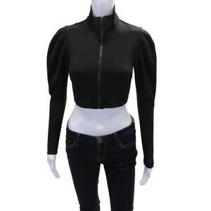 Heroine Sport Womens Long Sleeve Front Zip Mock Neck Cropped Jacket Black Small